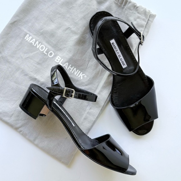 Manolo Blahnik Shoes - Manolo Blahnik Affian Sandal in Black Patent Leather 39 / 8